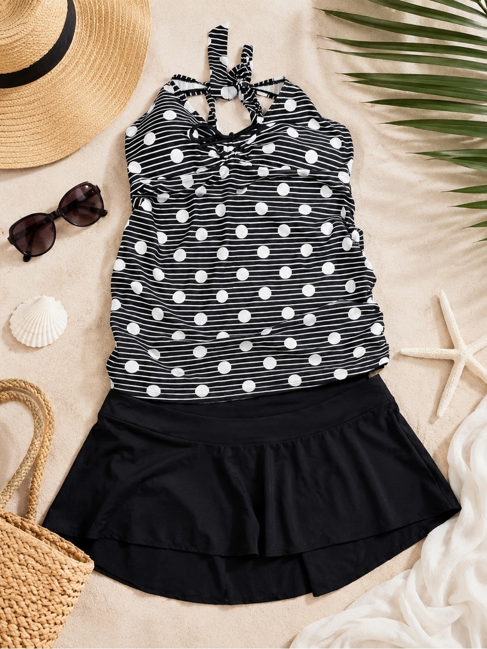 Motherhood Maternity Black & White Polka Dot Tankini Swim Set Size Small NWOT